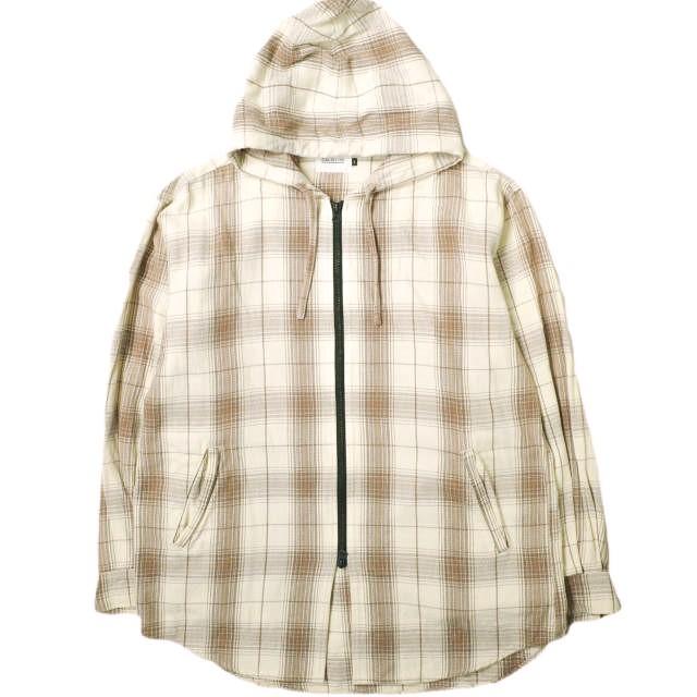 CAL O LINE キャルオーライン 18SS 日本製 フーデッドジップチェックシャツ CL181-013 S ベージュ 長袖 トップス g16745 | 