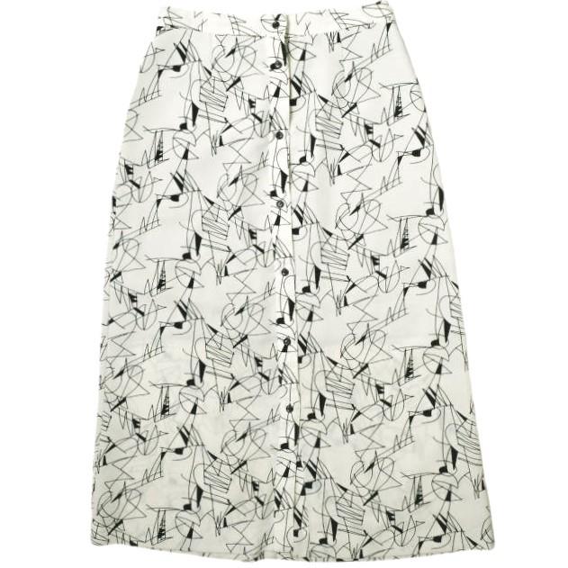 6 ROKU BEAUTY＆YOUTH ロク ビューティーアンドユース 日本製 LINE PRINT SKIRT ラインプリントスカート 8624-299-0055 36 WHITE g16786 | 