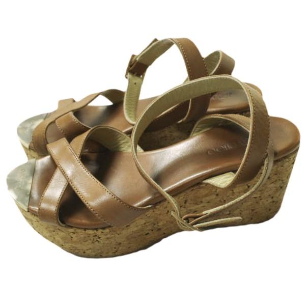 JIMMY CHOO ジミーチュウ アンクルストラップウェッジソールサンダル 36 1/2(23.5cm) ブラウン レザー ベルト シューズ g16890 |  | 01