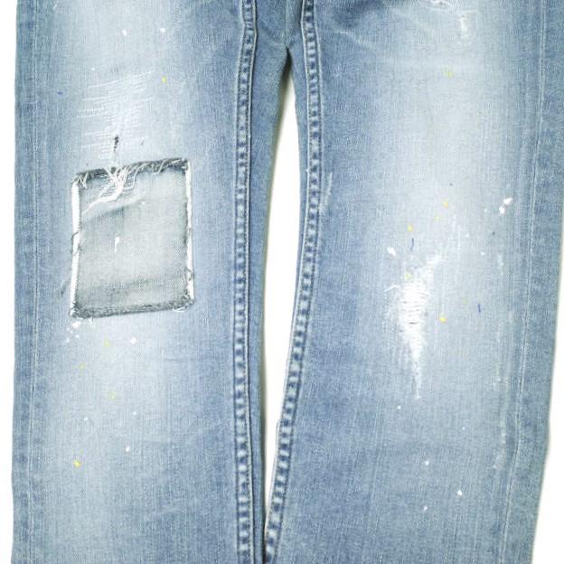 新品 e JEANS イージーンズ PAINT STRETCH SLIM 岡山児島 ペイント＆リペア加工 ストレッチスリムデニムパンツ e801-008 0 定価38,500円 |  | 05