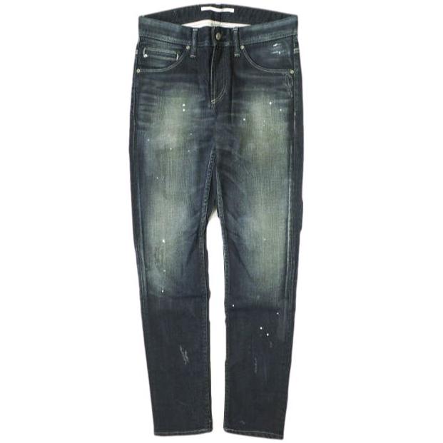 新品 e JEANS イージーンズ e-801 SLIM STRETCH 岡山児島 ダメージ＆ペイント加工 スリムストレッチデニムパンツ 0 DARK BLUE 定価35,200円 | 