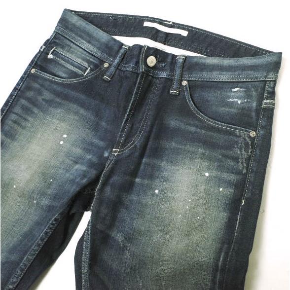 新品 e JEANS イージーンズ e-801 SLIM STRETCH 岡山児島 ダメージ＆ペイント加工 スリムストレッチデニムパンツ 0 DARK BLUE 定価35,200円 |  | 03