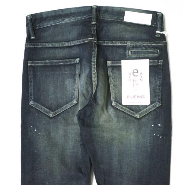 新品 e JEANS イージーンズ e-801 SLIM STRETCH 岡山児島 ダメージ＆ペイント加工 スリムストレッチデニムパンツ 0 DARK BLUE 定価35,200円 |  | 06