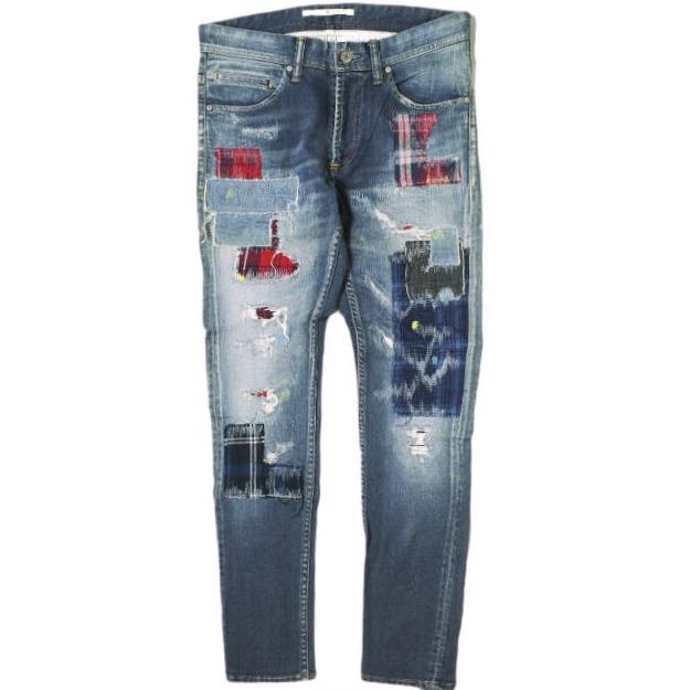 新品 e JEANS イージーンズ STRETCH SLIM 岡山児島 襤褸パッチワークストレッチスリムデニムパンツ e801-028 0 定価59,500円 g17376 | 