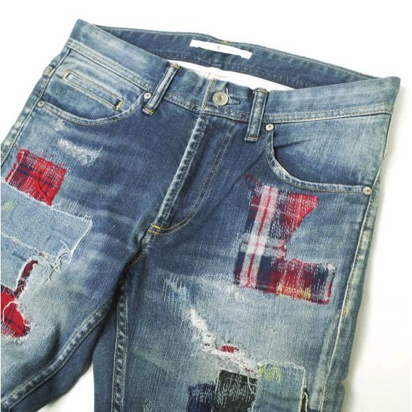 新品 e JEANS イージーンズ STRETCH SLIM 岡山児島 襤褸パッチワークストレッチスリムデニムパンツ e801-028 0 定価59,500円 g17376 |  | 04