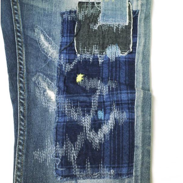 新品 e JEANS イージーンズ STRETCH SLIM 岡山児島 襤褸パッチワークストレッチスリムデニムパンツ e801-028 0 定価59,500円 g17376 |  | 05
