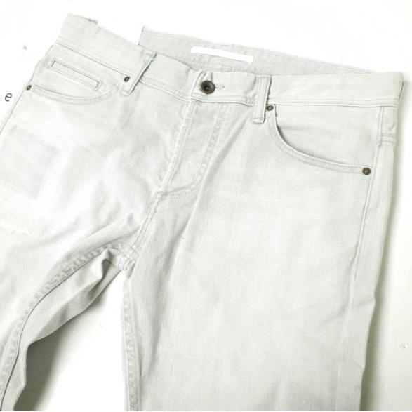 新品 e JEANS イージーンズ SEA HORSE SLIM 岡山児島 ダメージ＆ペイント加工スキニーデニムパンツ e-801 4 Aqua Gray 定価35,200円 g17453 |  | 03