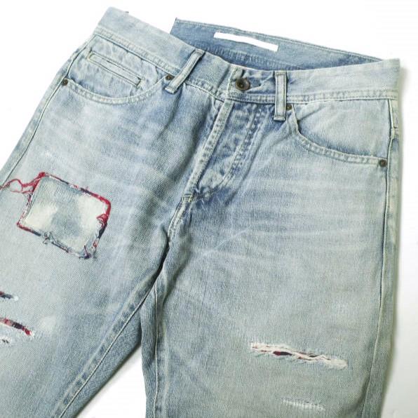 新品 e JEANS イージーンズ 岡山児島 チェックリペアパッチ スリム