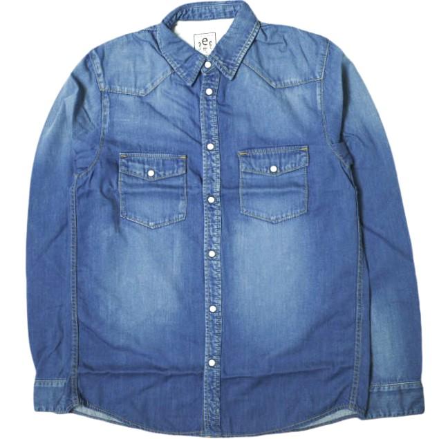 新品 e JEANS イージーンズ 日本製 岡山児島 デニムウエスタンシャツ e105-001 S Mid Blue 長袖 インディゴ 定価31,900円 トップス g17713 | 