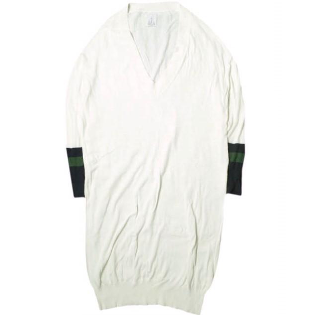 OKIRAKU オキラク long knit Vネックニットワンピース ah20201 Free Off White ライン 膝丈 トップス g17781 | 
