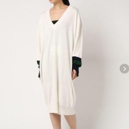 OKIRAKU オキラク long knit Vネックニットワンピース ah20201 Free Off White ライン 膝丈 トップス g17781 |  | 02