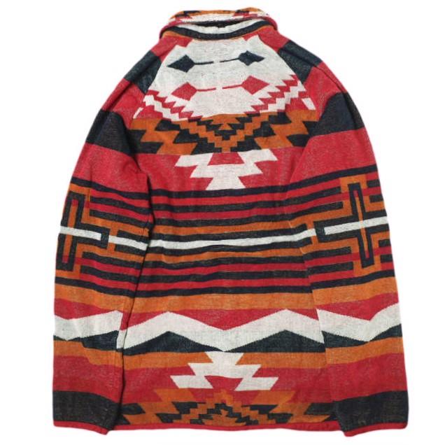 SALTWATER COWBOY x BEAMS PLUS ソルトウォーターカウボーイ 別注 ネイティブ柄パイルショールカラーカーディガン M レッド コンチョボタン |  | 01