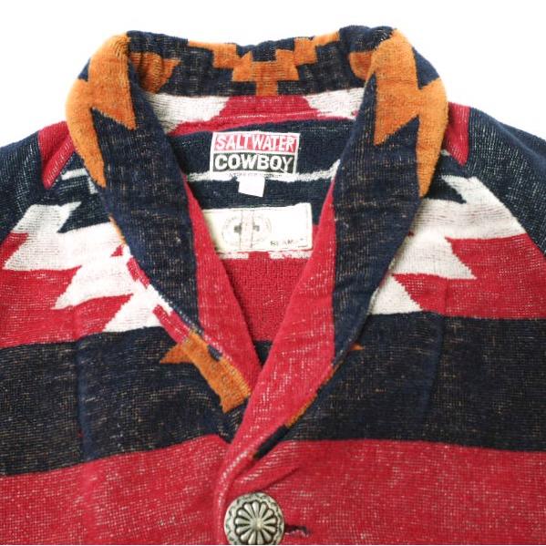SALTWATER COWBOY x BEAMS PLUS ソルトウォーターカウボーイ 別注 ネイティブ柄パイルショールカラーカーディガン M レッド コンチョボタン |  | 02