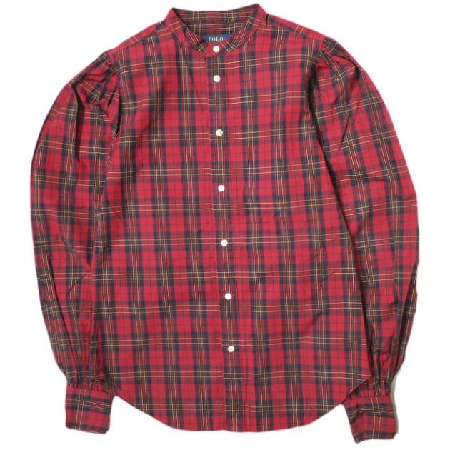 POLO RALPH LAUREN ポロラルフローレン ボリュームスリーブ タータンチェック バンドカラーチェックシャツ 0 レッド 長袖 ギャザー g17955 | 