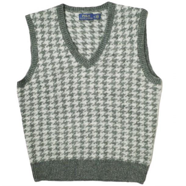 POLO RALPH LAUREN ポロ・ラルフローレン ハウンドトゥースウールブレンドベスト 211764642002 M グレー 千鳥格子 Vネック ニット g18105 | 