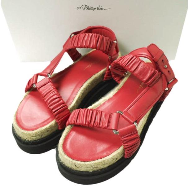新品 3.1 Phillip Lim フィリップリム STRAPPY PLATFORM SLIDE レザーストラップ プラットフォームサンダル 37(23.5cm) RED 定価86,900円 | 