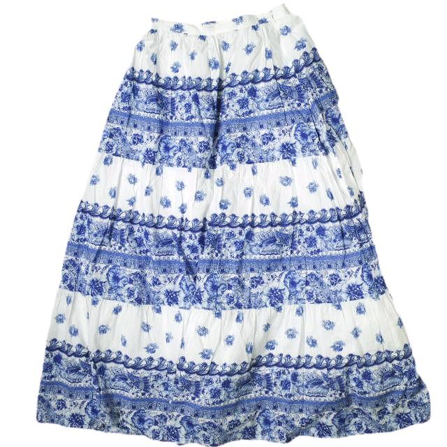 Polo by Ralph Lauren ポロバイラルフローレン フローラルコットンボイルティアードスカート 0 BLUE/WHITE 花柄 ロング ボトムス g18259 | 