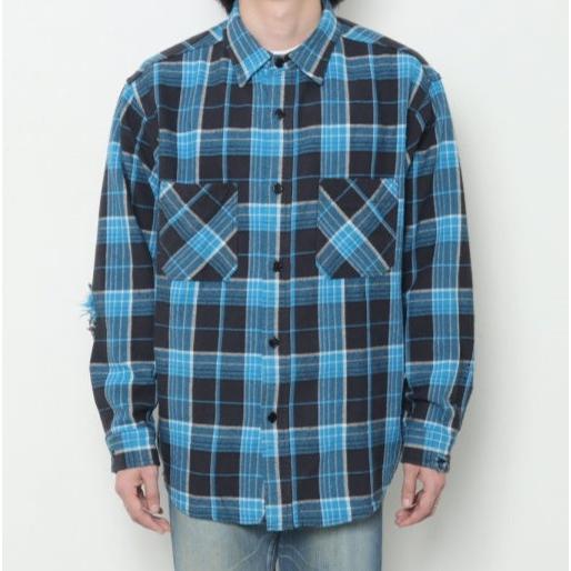 UNUSED アンユーズド 22AW 日本製 Damaged check shirt シルクコットン ダメージ加工チェックシャツ US2285 2 BLUE 長袖 ネルシャツ g18275 |  | 02