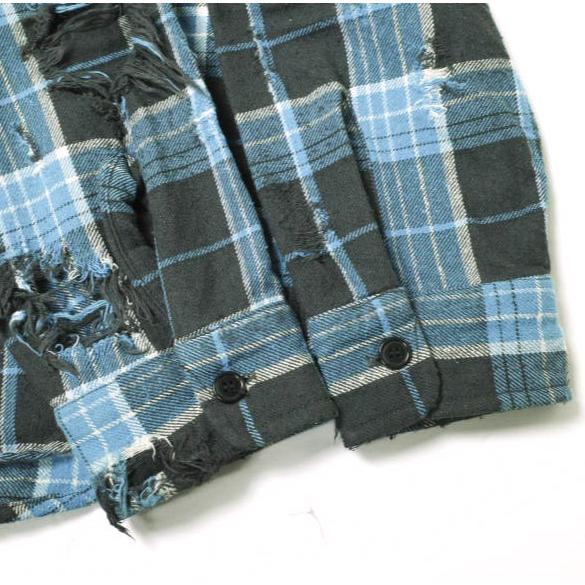 UNUSED アンユーズド 22AW 日本製 Damaged check shirt シルクコットン ダメージ加工チェックシャツ US2285 2 BLUE 長袖 ネルシャツ g18275 |  | 05