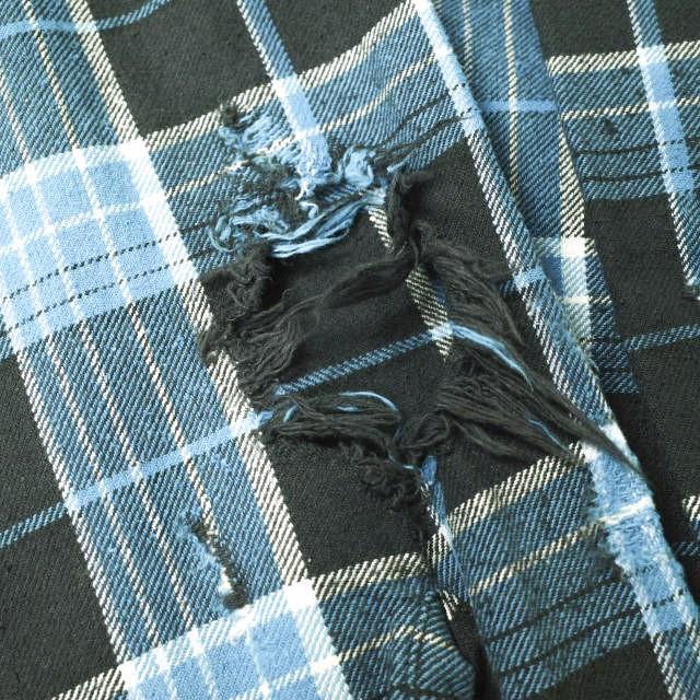 UNUSED アンユーズド 22AW 日本製 Damaged check shirt シルクコットン ダメージ加工チェックシャツ US2285 2 BLUE 長袖 ネルシャツ g18275 |  | 06