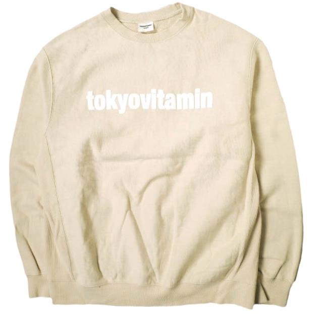 tokyovitamin トウキョウビタミン 発泡プリント ロゴスウェット M ベージュ トレーナー 裏毛 プルオーバー トップス g18447 | 