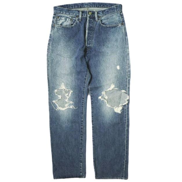unused 23ss 2トーンウォシュ加工デニムパンツ　インディゴ UNUSED アンユーズド 23SS 日本製 13oz Ripped Denim Pants ダメージ