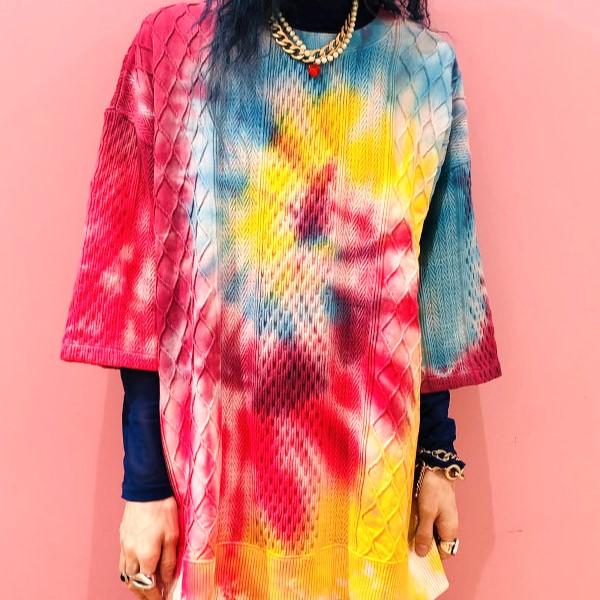 CAL O LINE x Ray BEAMS キャルオーライン 22SS YUKI D.Y.E TIE DYE CREW S/S KNIT TEE  タイダイ染め コットンケーブルニットTシャツ |  | 02