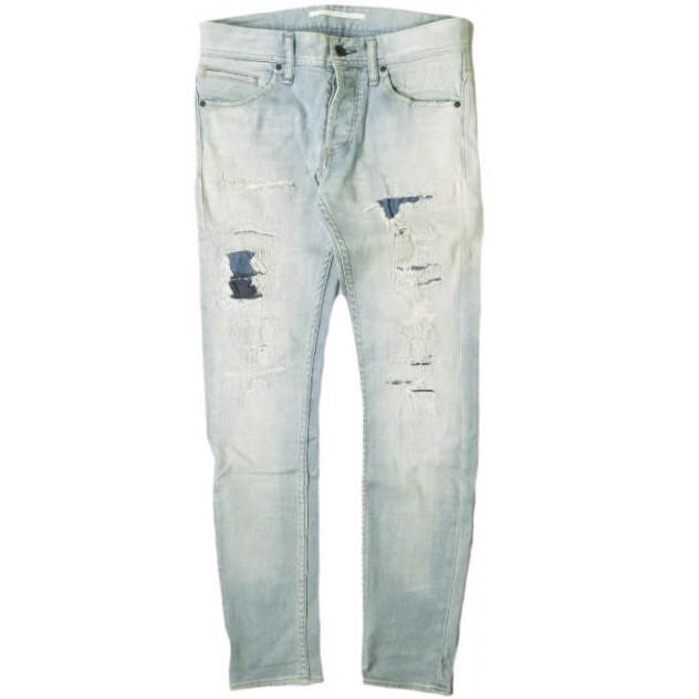 e JEANS イージーンズ 日本製 岡山児島 ダメージ＆リペア加工 スキニーデニムパンツ 171206301 0 Indigo ボタンフライ ジーンズ g19208 | 