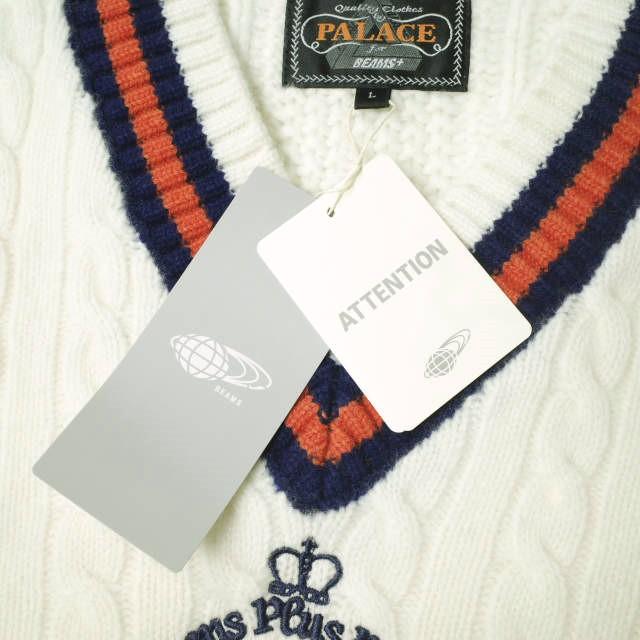 PALACE x BEAMS PLUS パレス ビームスプラス 24AW 別注 CABLE VEST ケーブルベスト 38-05-0048-156 L WHITE セーター チルデンニット Vネック トップス【新古品】【中古】【PALACE × BEAMS PLUS】 PALACE - PALACE x BEAMS PLUS パレス ビームスプラス 24AW 別注 CABLE