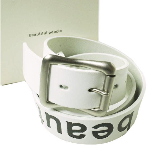 新品 beautiful people ビューティフルピープル 日本製 ビッグロゴ＆アロープリントベルト 1135511942 M OFF WHITE カウレザー g19683 | 