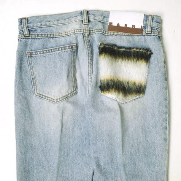MARNI マルニ 22AW イタリア製 モヘアパッチデニムパンツ PAJD0344L0 38 Indigo 定価133,100円 モヘヤ ジーンズ ジップフライ ボトムス【新古品】【中古】【MARNI】 新品 MARNI マルニ 22AW イタリア製 モヘアパッチデニムパンツ