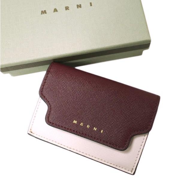 新品 MARNI マルニ TRIFOLD WALLET サフィアーノレザー 三つ折り財布 PFMOW02U23 DEEP RED/LIGHT PINK/SMOKE GREY ミニウォレット g19755 | 