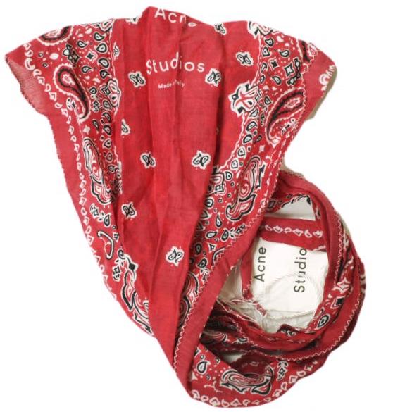 新品 Acne Studios アクネストゥディオズ 20SS VARANA ペイズリープリント コットンシルクポプリンスカーフ RED ストール g19802 |  | 03
