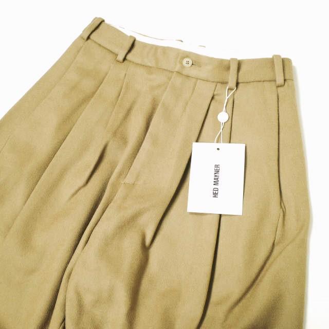 新品 HED MAYNER ヘドメイナー 22AW WOOL 6 PLEAT PANTS ウール6プリーツパンツ HM00P58 XS CAMEL 定価106,700円 スラックス トラウザーズ |  | 06