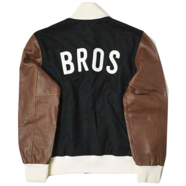 Mr.DEADWAX BROTHERS ミスターデッドワックスブラザーズ STADIUM JACKET 01 袖レザースタジャン Dk.Navy/Brown スタジアムジャケット |  | 01