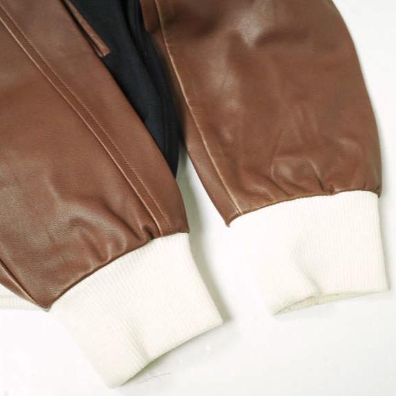 Mr.DEADWAX BROTHERS ミスターデッドワックスブラザーズ STADIUM JACKET 01 袖レザースタジャン Dk.Navy/Brown スタジアムジャケット |  | 05