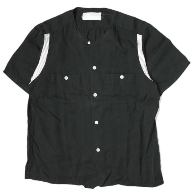 Azuma. アズマ Round Collar Bowling Shirt ノーカラーボーリングシャツ 0 ブラック 半袖 トップス g20033 | 