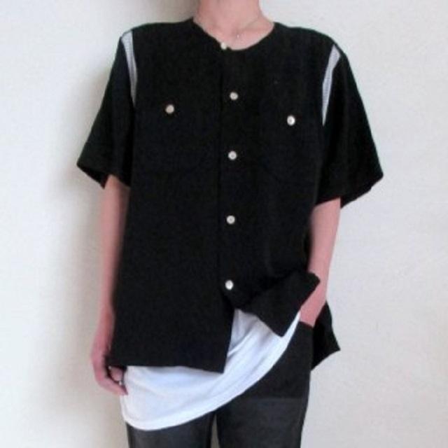 Azuma. アズマ Round Collar Bowling Shirt ノーカラーボーリングシャツ 0 ブラック 半袖 トップス g20033 |  | 02