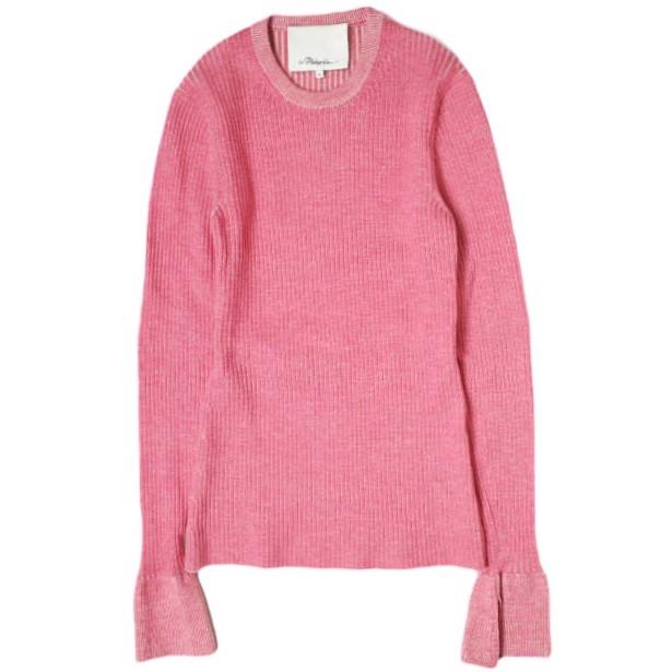 3.1 Phillip Lim スリーワン フィリップリム 22SS リブ編みウール フレアスリーブクルーネックニット F221-7694BCL XS PINK 定価88,000円 | 
