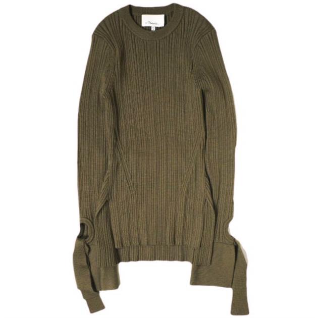 3.1 Phillip Lim スリーワン フィリップリム 21SS リボン付き リブ編みウールクルーネックニット F211-7421MMR XS BROWN セーター g20172 | 