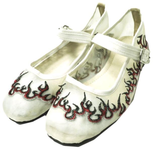 HEY! Mrs ROSE ヘイミセスローズ ファイヤー刺繍 カンフーシューズ S(22.5-23cm) ホワイト チュール シューズ g20429 | 