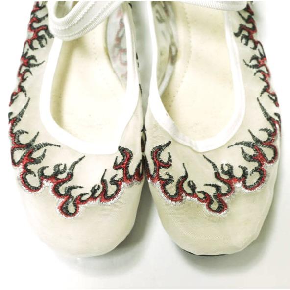 HEY! Mrs ROSE ヘイミセスローズ ファイヤー刺繍 カンフーシューズ S(22.5-23cm) ホワイト チュール シューズ g20429 |  | 04