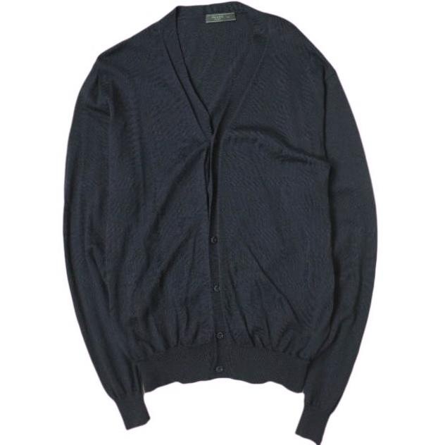PRADA プラダ ハイゲージウールVネックカーディガン AMA2 2011 601 50 NAVY ニット トップス g20503 | 