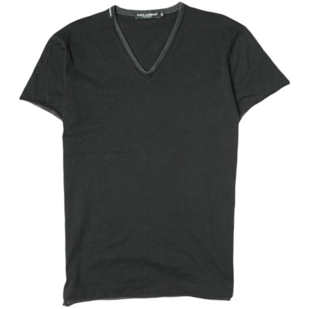 DOLCE＆GABBANA ドルチェアンドガッバーナ Jersey Contrast Trim Detail T-Shirt レイヤードVネックTシャツ G8N27T G7AB7 46 BLACK g20508 | 