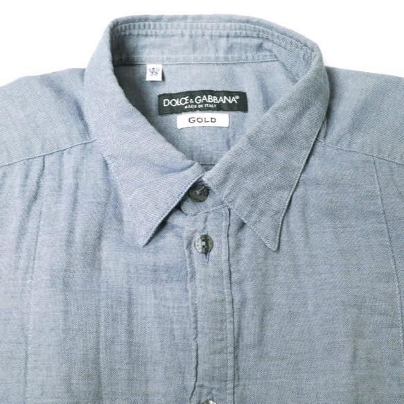 DOLCE＆GABBANA ドルチェアンドガッバーナ イタリア製 GOLD シャンブレードレスシャツ G5985T / FU5GW 151/2(39) BLUE 長袖 g20511 |  | 03