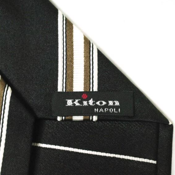KITON キートン イタリア製 レジメンタルシルクネクタイ BLACK