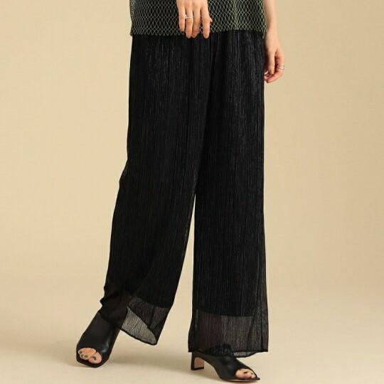 Ray BEAMS レイビームス 22SS ラメプリーツパンツ 61-23-0013-370 1 BLACK イージー ボトムス g20667 |  | 02
