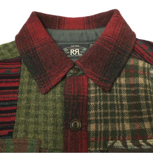 RRL ダブルアールエル Patchwork Work Shirt Sweater パッチワーク ワークシャツ セーター XS RED Double RL チェック 定価202,400円 RRL ダブルアールエル Patchwork Work Shirt Sweater パッチワーク