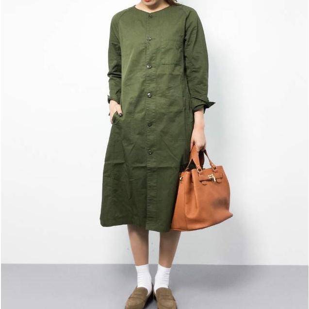 BEAMS BOY ビームスボーイ ワッシャーオーバーワンピース 13-26-0542-791 Free OLIVE ノーカラー ミリタリー シャツ トップス g20920 |  | 02