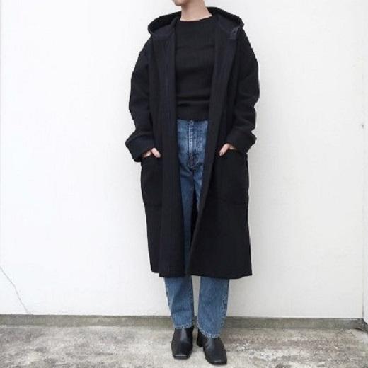 ATON エイトン 18AW AIR DOUBLE MELTON PATCH POCKET ROBE エアーダブルメルトンパッチポケットローブコート SCAGYW0910 02(M) BLACK ATON エイトン 18AW AIR DOUBLE MELTON PATCH POCKET ROBE エアー